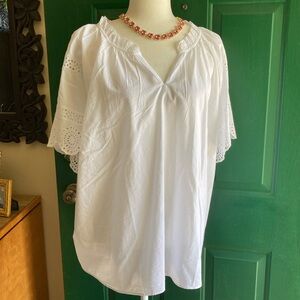 NWOT Talbots White Eyelet Short Sleeve Top